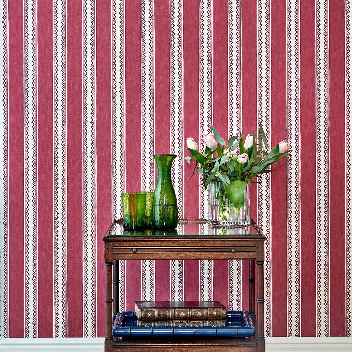 Zig Zag Stripe Wallpaper - Raspberry
