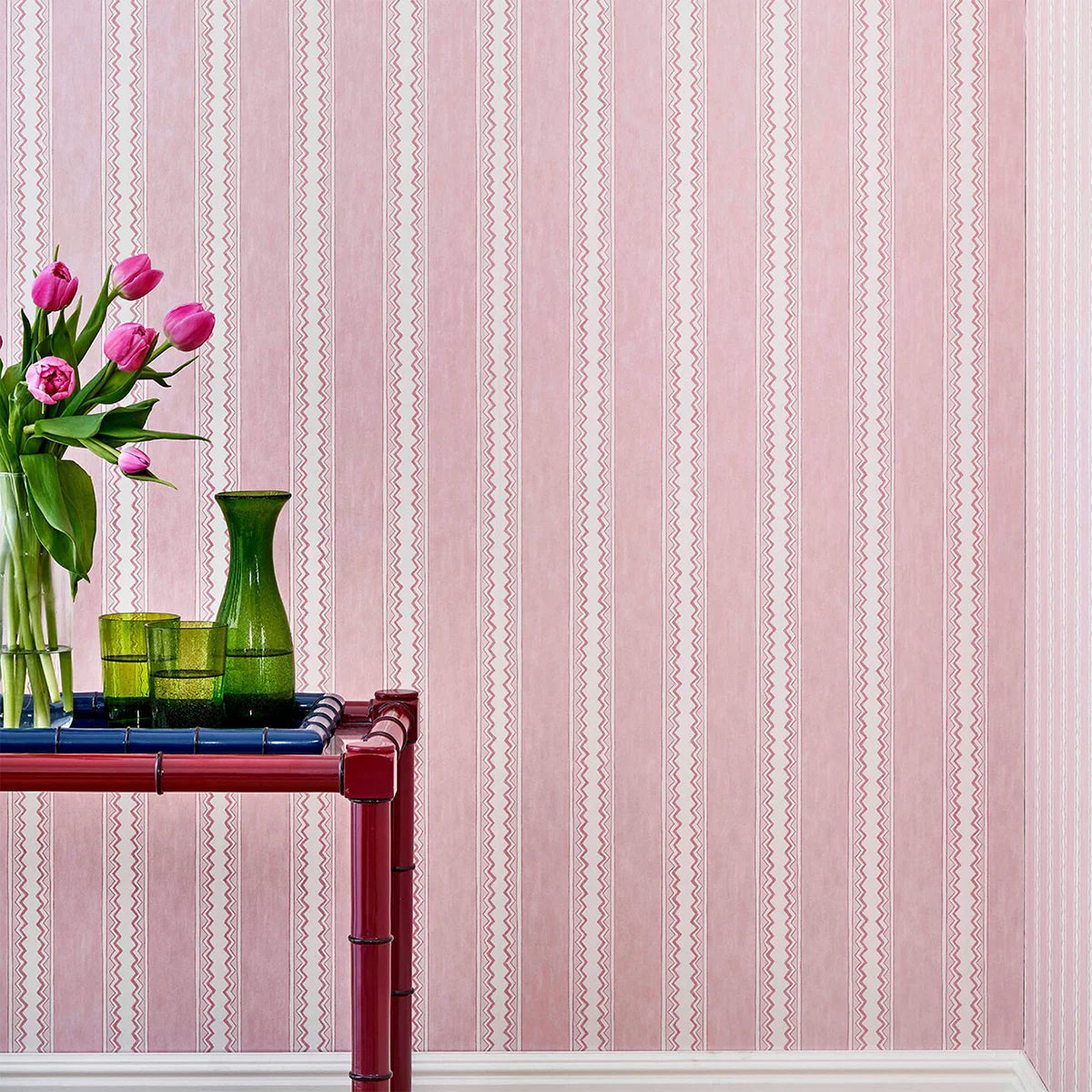 Zig Zag Stripe Wallpaper - Rose
