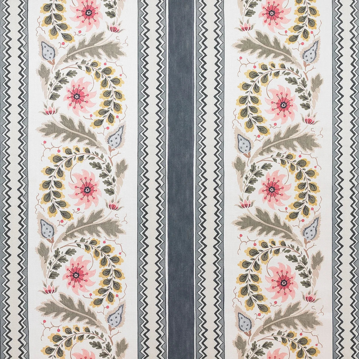 Floral Border Stripe - Midnight