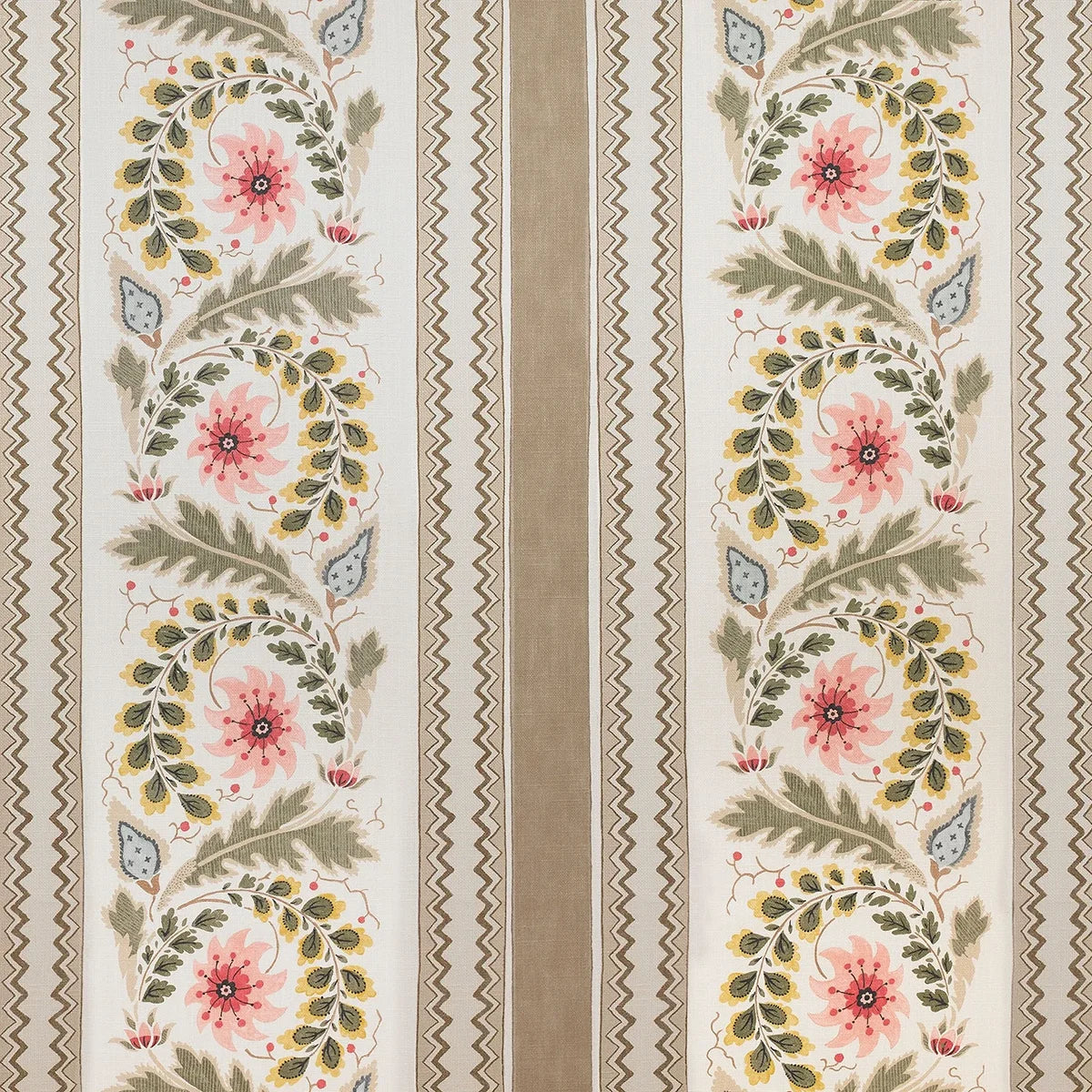 Floral Border Stripe - Biscuit