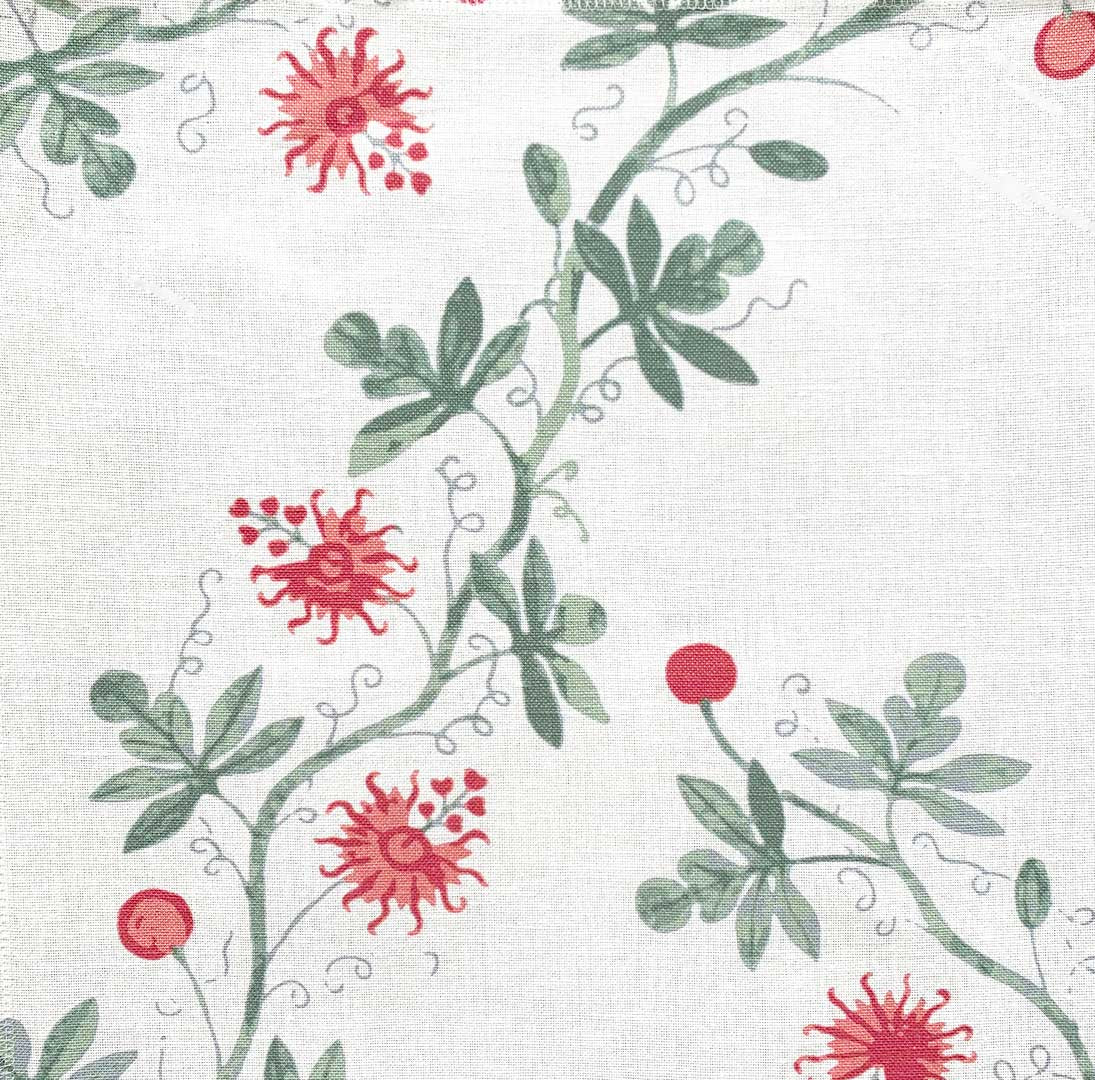 Garthwaite Vine - Red Coral Green on Oyster White