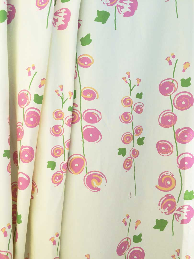 Hollyhocks - Yellow Pink Orange on Oyster White