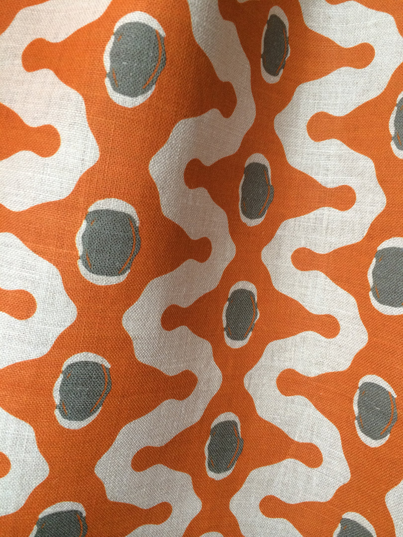 Zig Zag - Orange Gray on Natural Linen