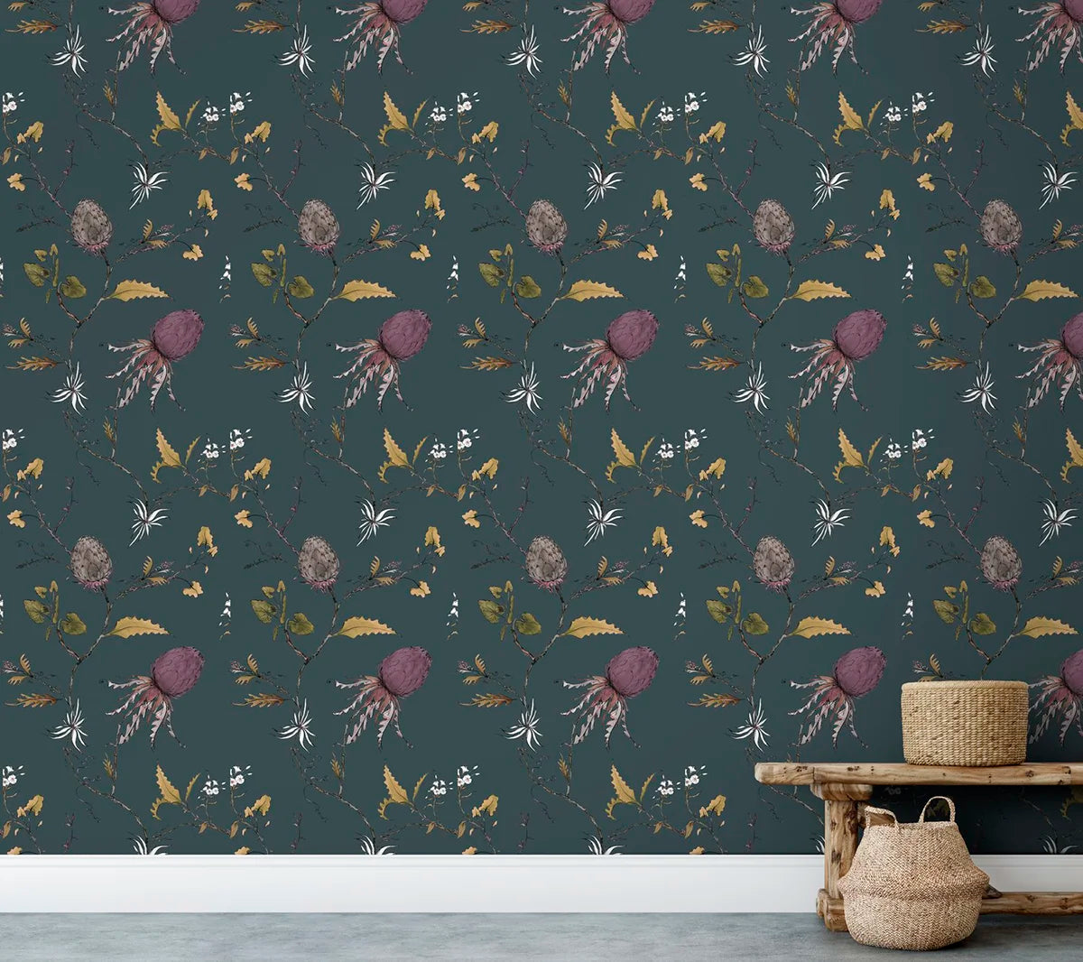 Artichoke Vine Wallpaper - Dirty Teal