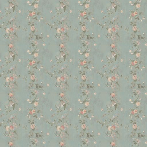 Floral Stripe Wallpaper - Pale Turquoise