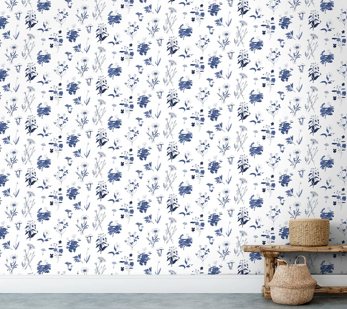 Botanical Wallpaper - Blue on White