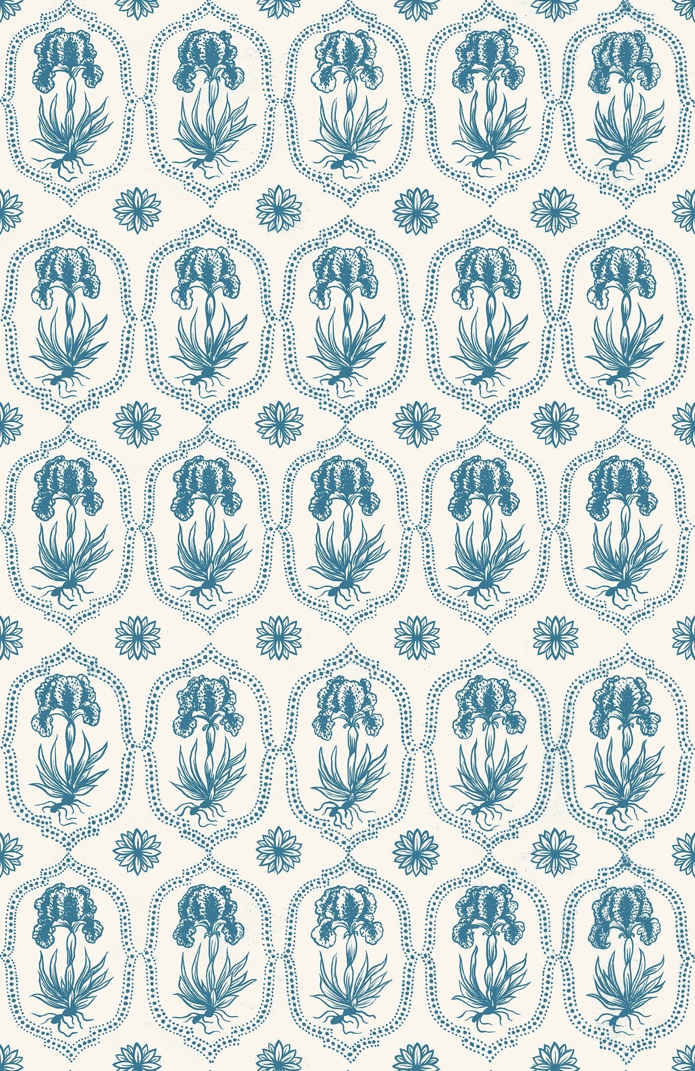 Besler Iris Wallpaper - Siam Blue, Soft White Large