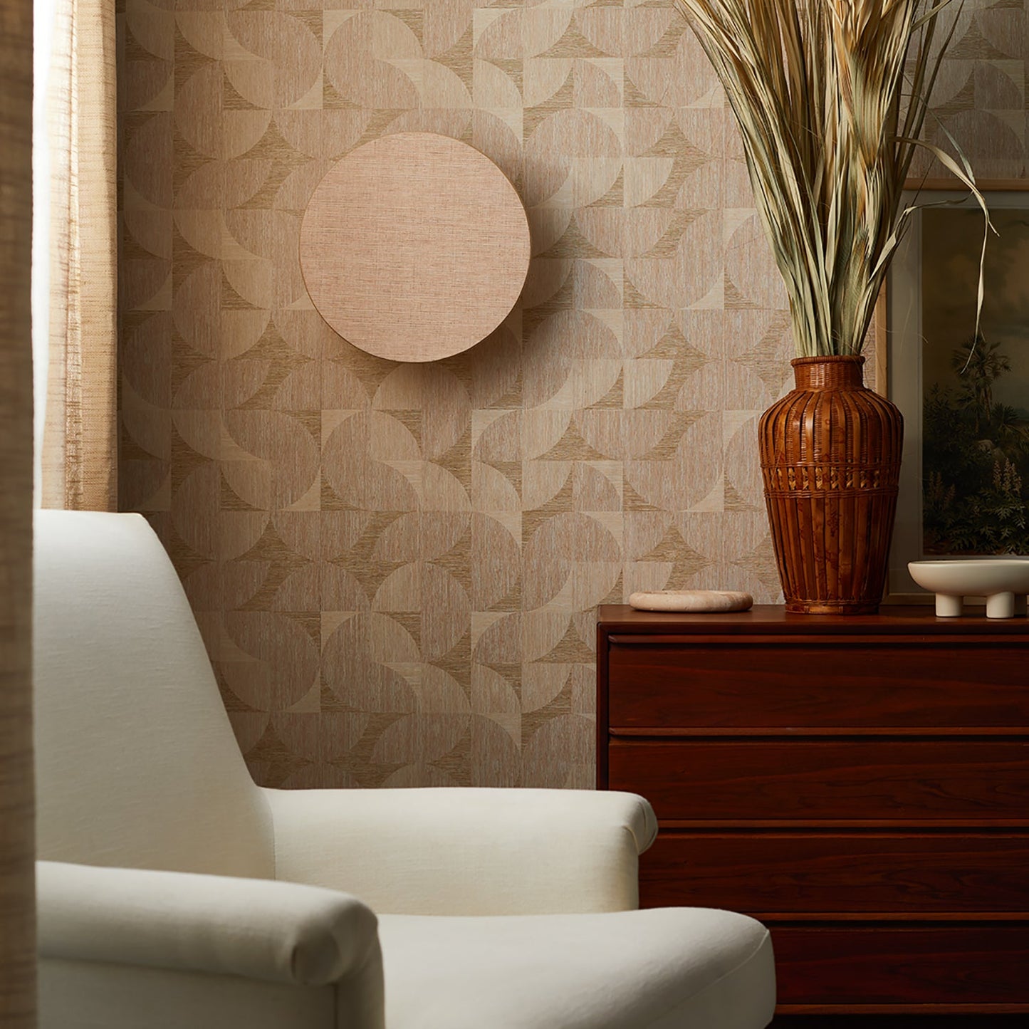Circle Squared Wallpaper - Warm Beige