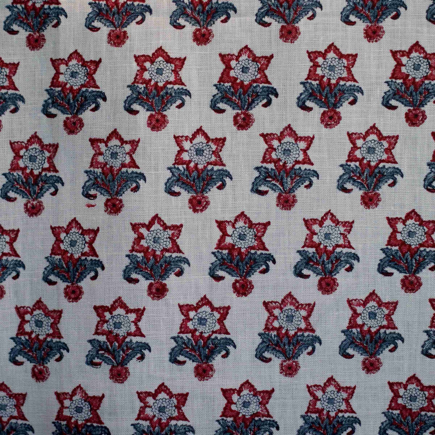 Flora - Airforce Blue & Jam on Natural Linen