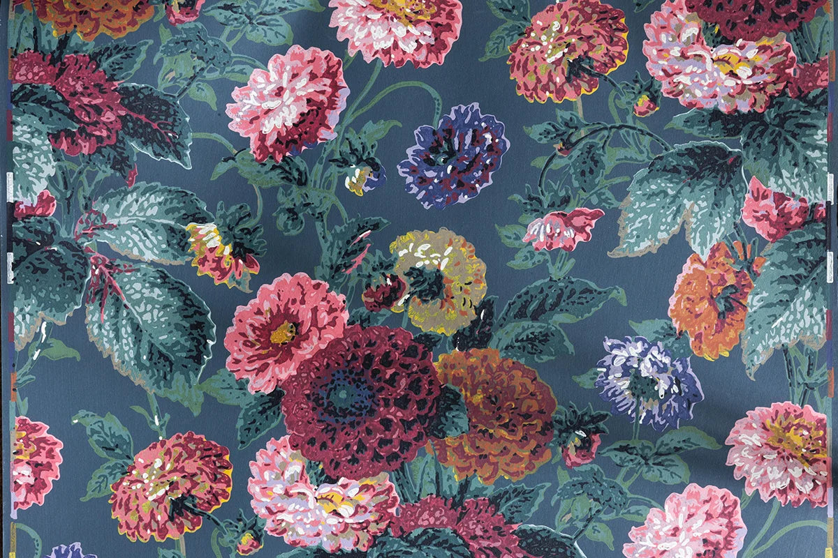 Dahlias Wallpaper - Ink Blue