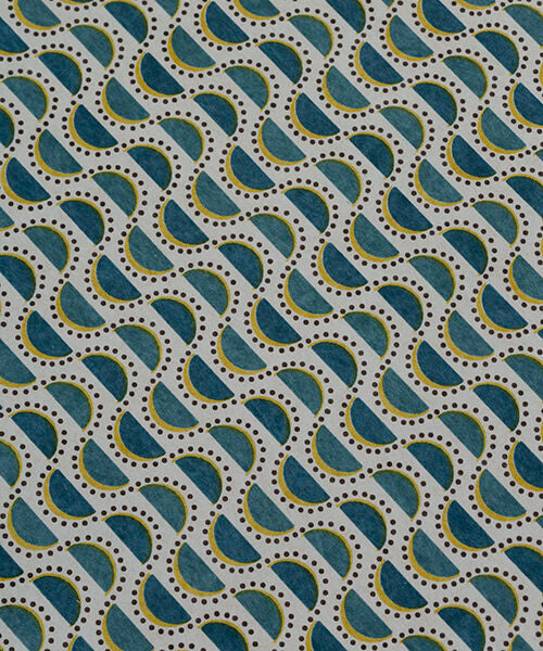 Ophelia Wallpaper - Prussian Blue & Saffron / Ecru