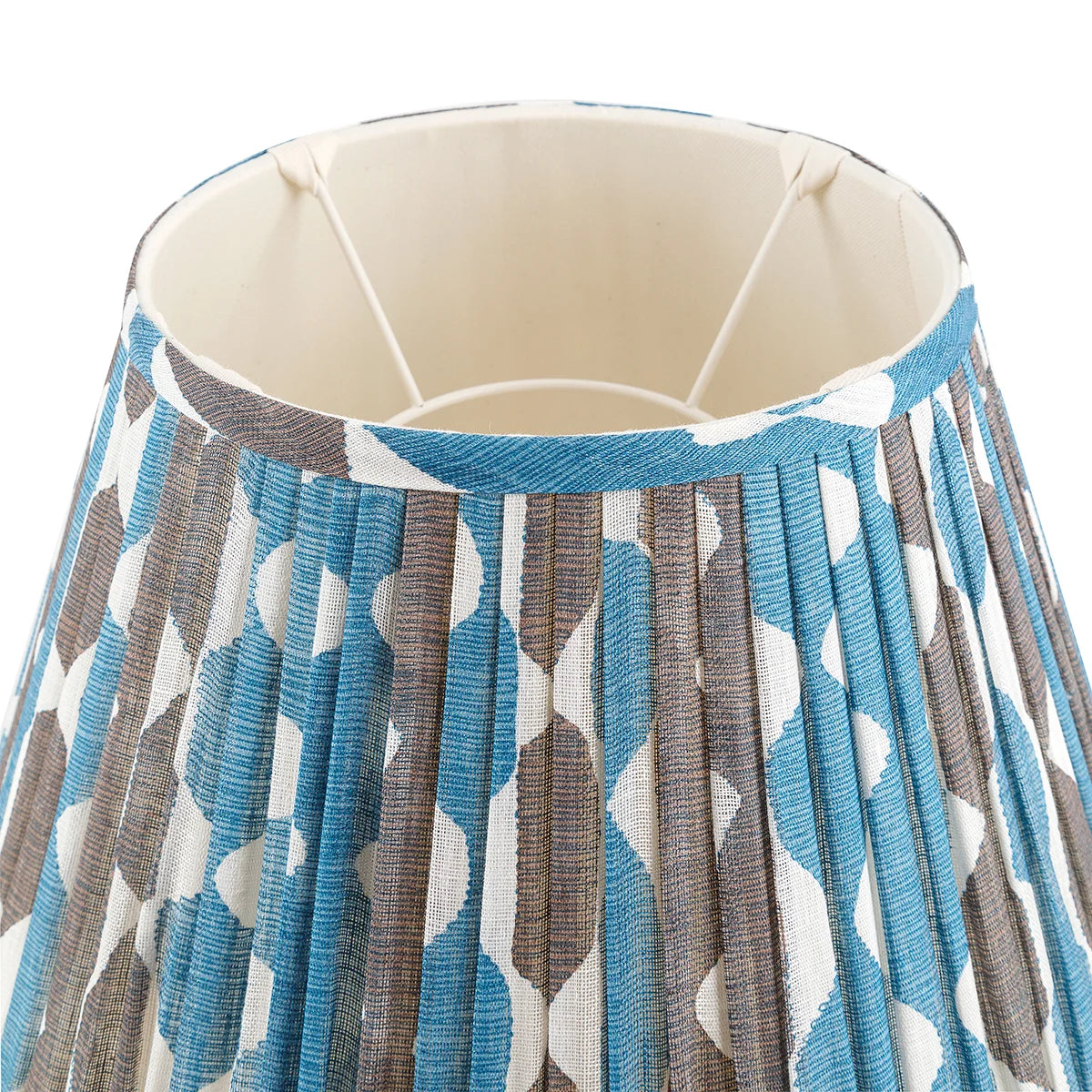 16 Inch Round Gathered Bedwyn Lampshade - Blue and Neutral Whittle