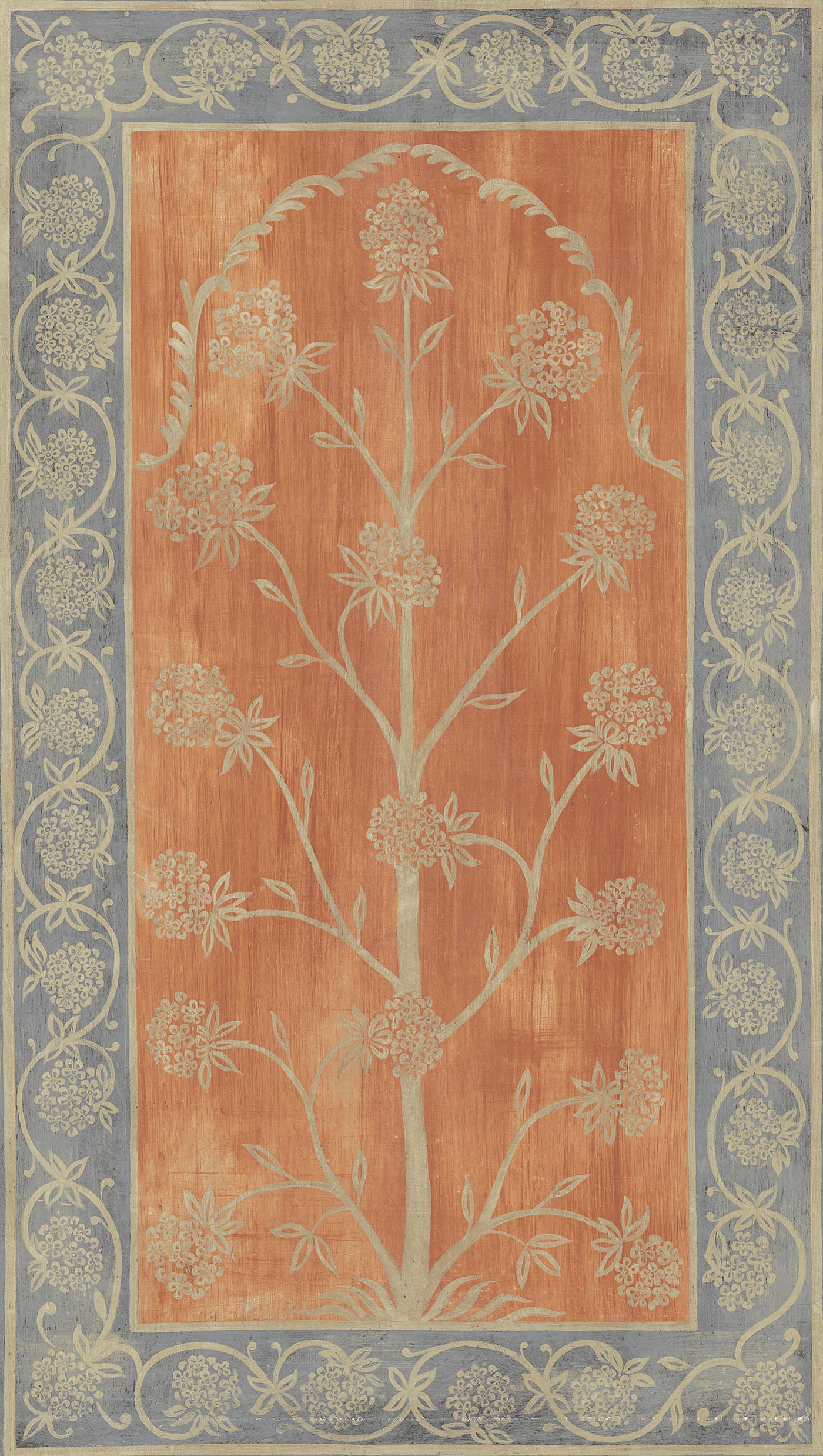 Plumbago Tree Wallpaper - Burnt Orange and Denim Blue