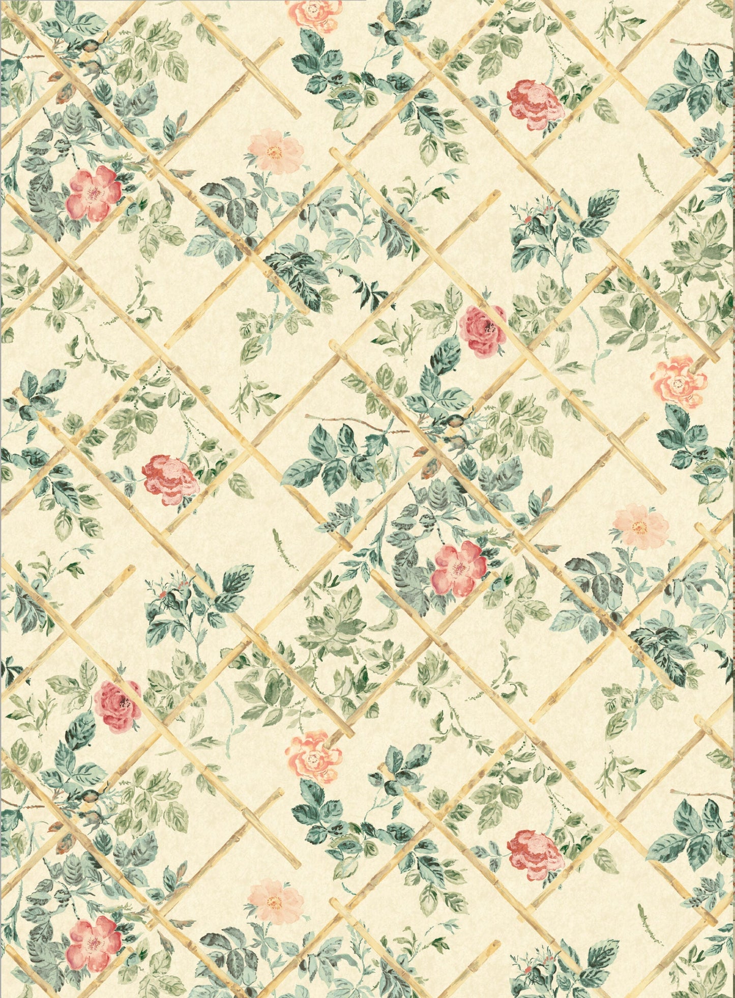 Rose Trellis Wallpaper - Cream/Pink