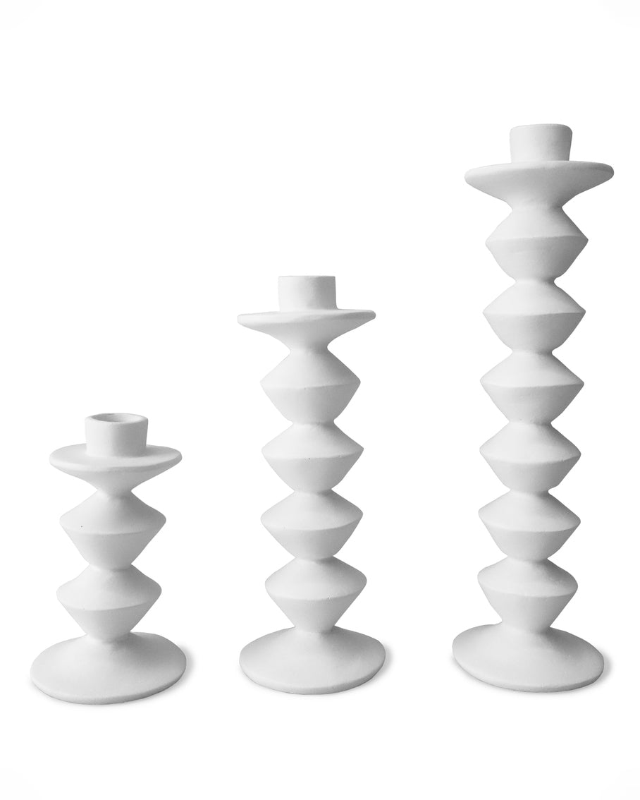 Zigzag Candlestick Small - White Plaster