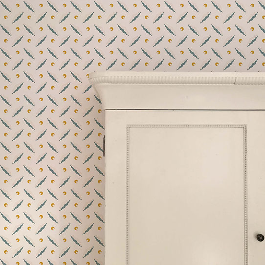 Chintamani Trellis Wallpaper - Mustard & Blue
