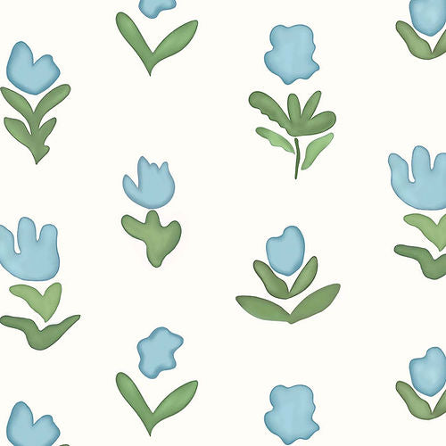 Little Wild Tulips Light Blue Wallpaper - Light Blue