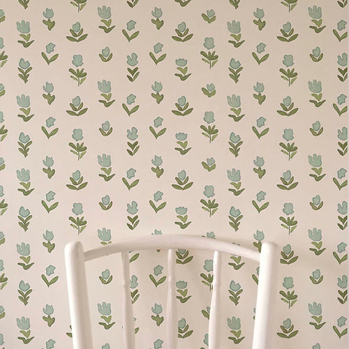 Little Wild Tulips Misty Green Wallpaper - Misty Green