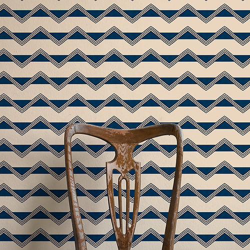 Moroccan Stripes Wallpaper - Blue & Oatmeal