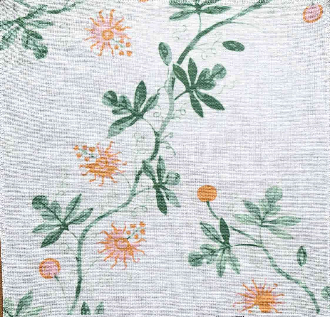 Garthwaite Vine - Orange Pink Green on Oyster White