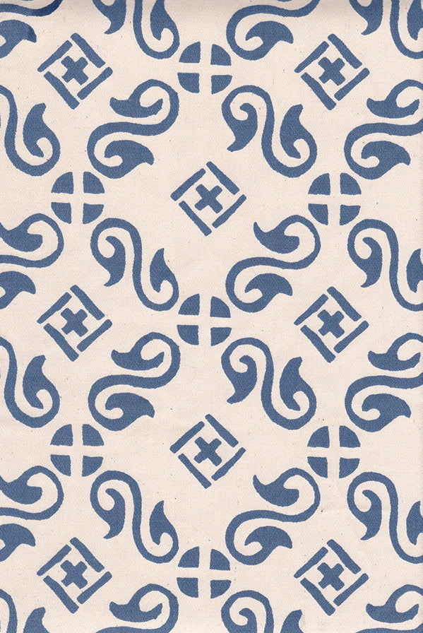 Anjar - Indigo on Oatmeal Cotton Sateen