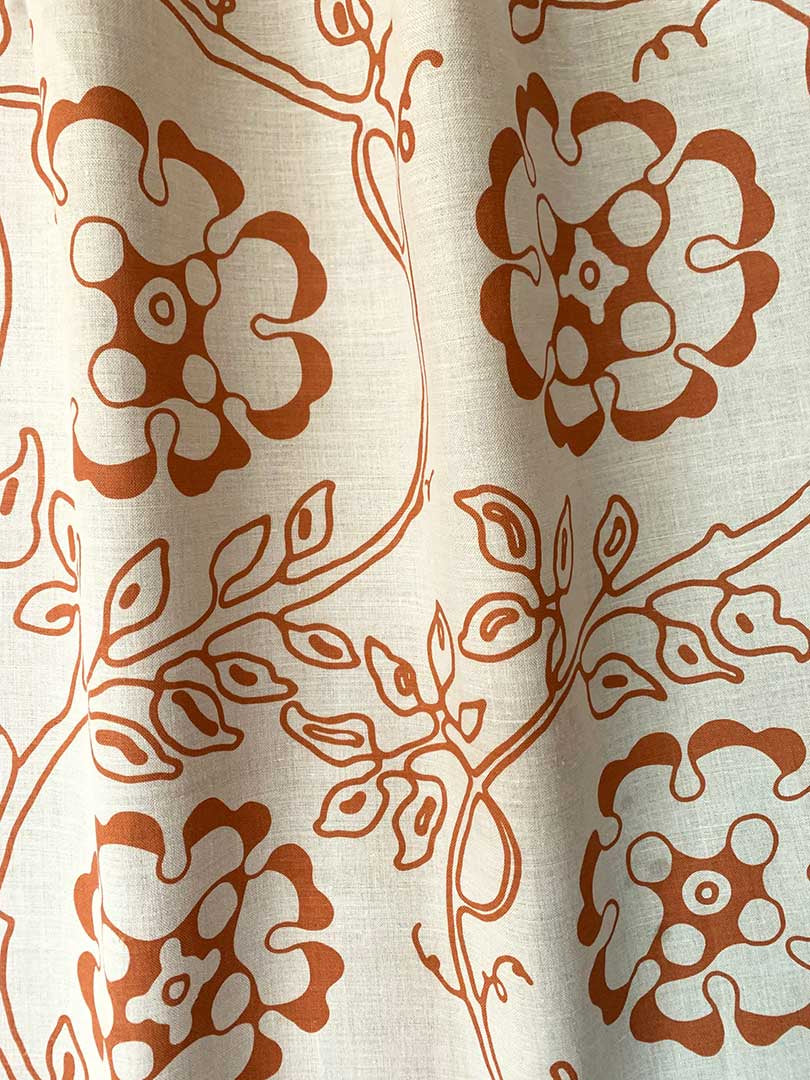 Daises and Vine - Terracotta on Natural Linen