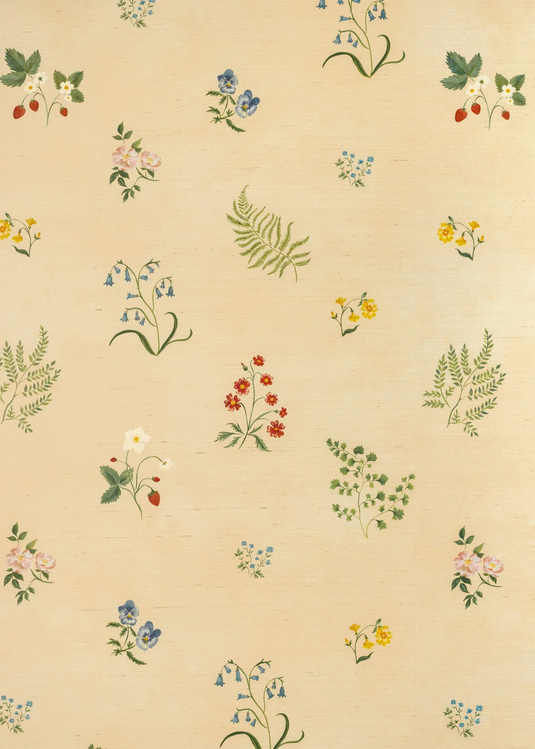 Herbarium Wildflower Grasscloth Wallpaper - Blush