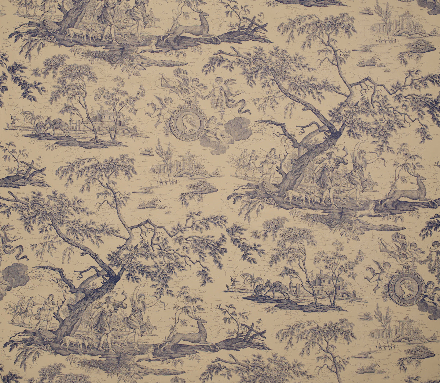 La Chasse - Blue on Ecru