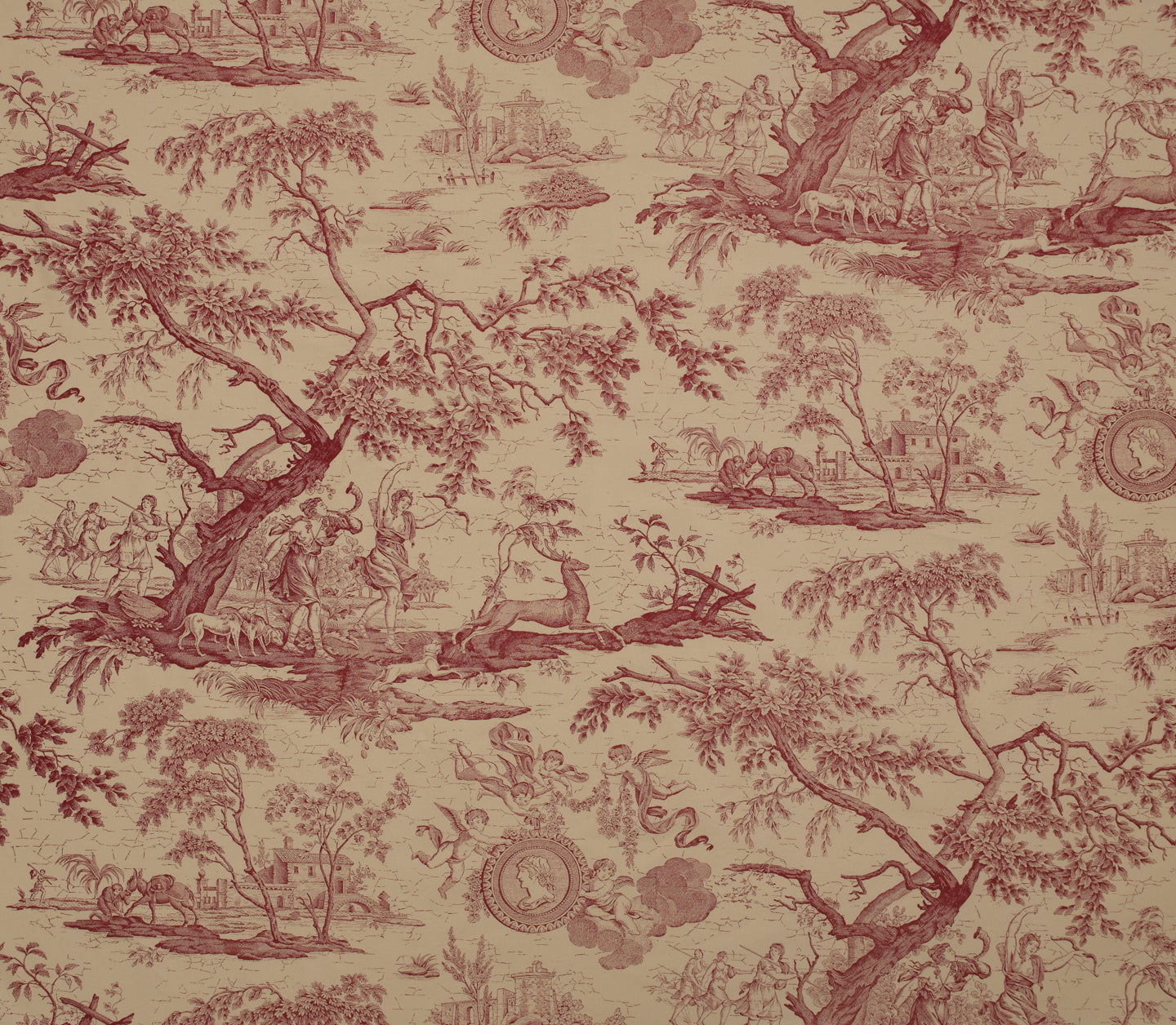 La Chasse - Burgundy on Ecru