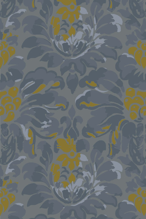 Melford Damask Wallpaper - Damask Blue and Gold