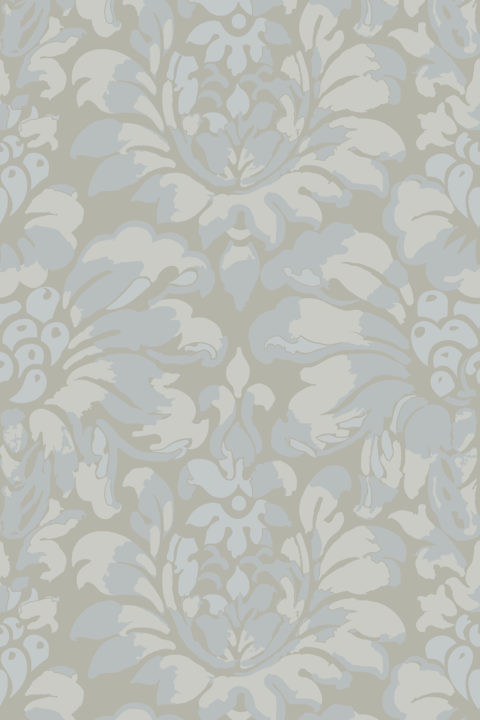 Melford Damask Wallpaper - Sand, Slate and Ammonite