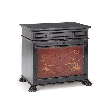 Brighton Cupboard - Large - Black and Red Crackled Lacquer with Chinoiserie