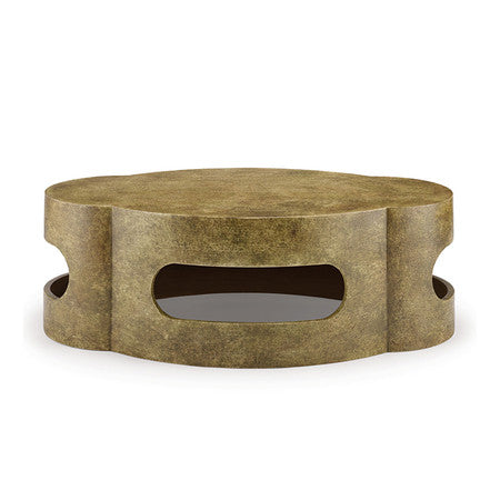 Shanxi Oval Coffee Table - Linen Wrap Antiqued Green Crackled Lacquer