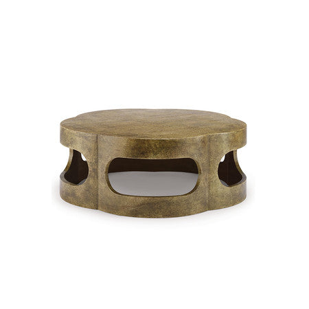 Shanxi Round Coffee Table - Linen Wrap Antiqued Green Crackled Lacquer