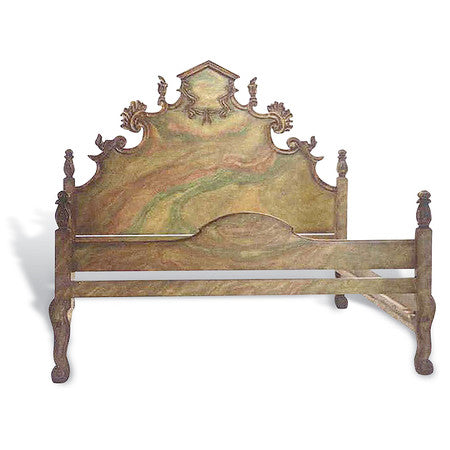 Carved Italian Bed - Queen - Hand Painted Venetian Faux Bois
