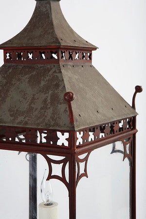 Pagoda Lantern - Painted - Antiqued and Distressed Pagoda Red