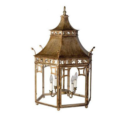Pagoda Lantern - Hexagonal - Antiqued and Distressed 12K White Gold