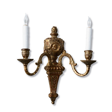 Sienna Sconce - Left Facing - Antiqued and Distressed 22K Gold with Red Gesso