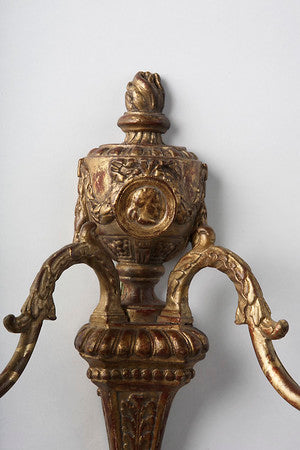 Sienna Sconce - Left Facing - Antiqued and Distressed 22K Gold with Red Gesso
