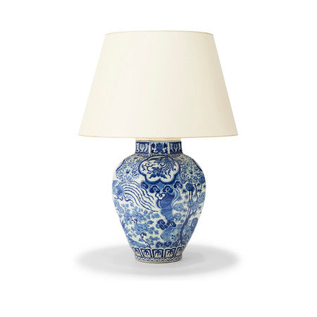Saga Table Lamp - Antiqued Blue and White Ceramic Base