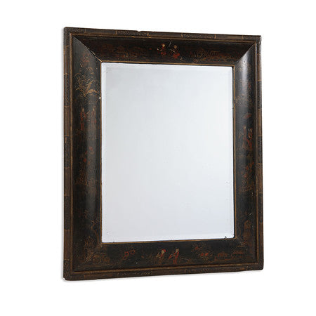 William and Mary Mirror - Distressed Japanned Black Lacquer with Chinoiserie