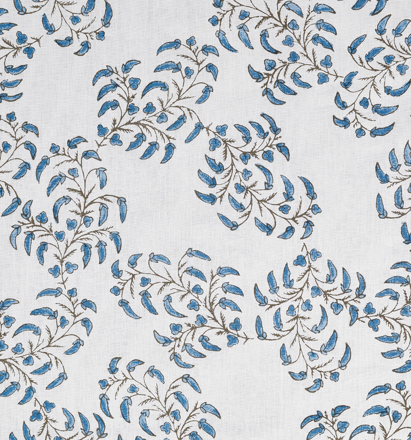 Pea Pods - Blue on White Heavy Linen