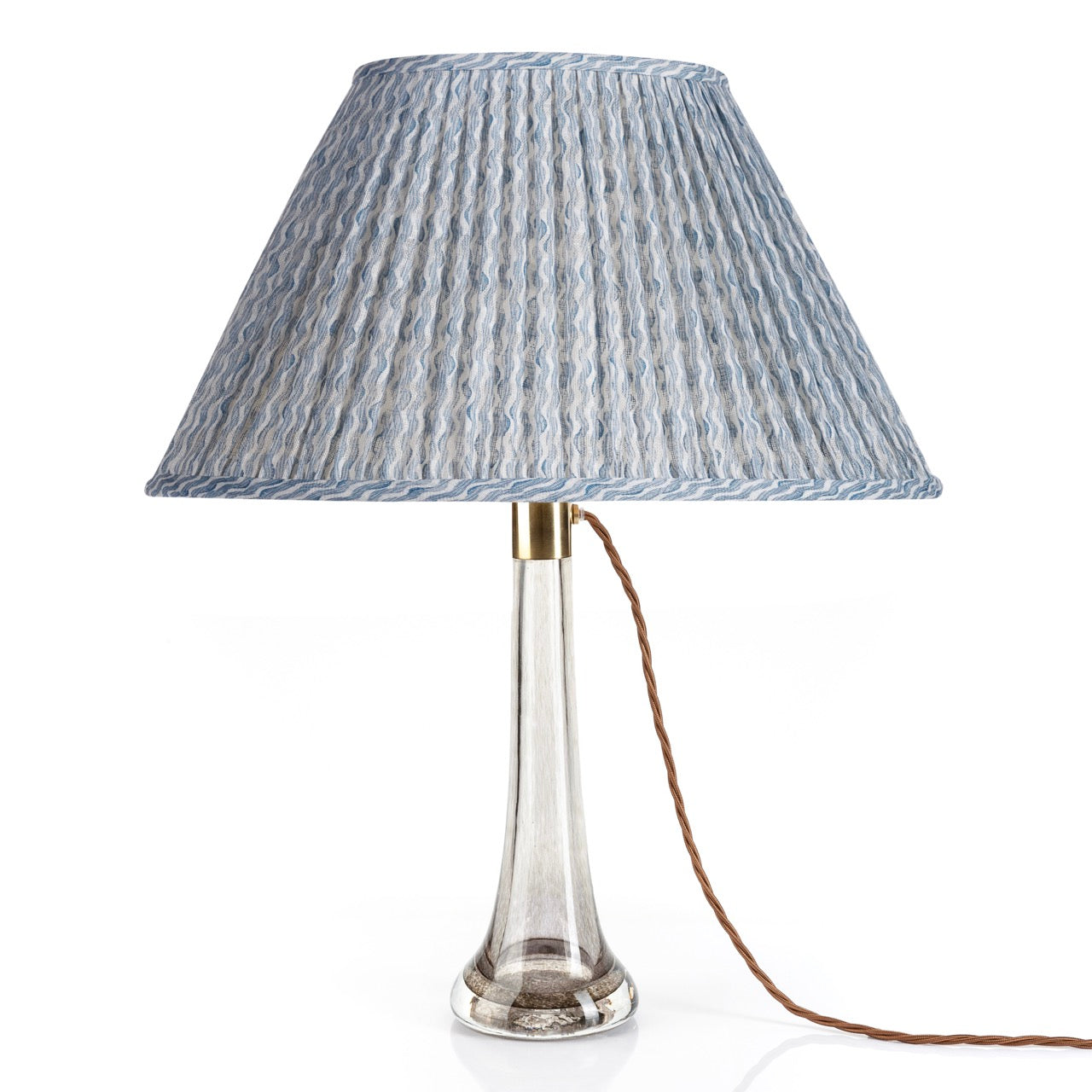 16 Inch Oval Gathered Bedwyn Lampshade - Light Blue Popple