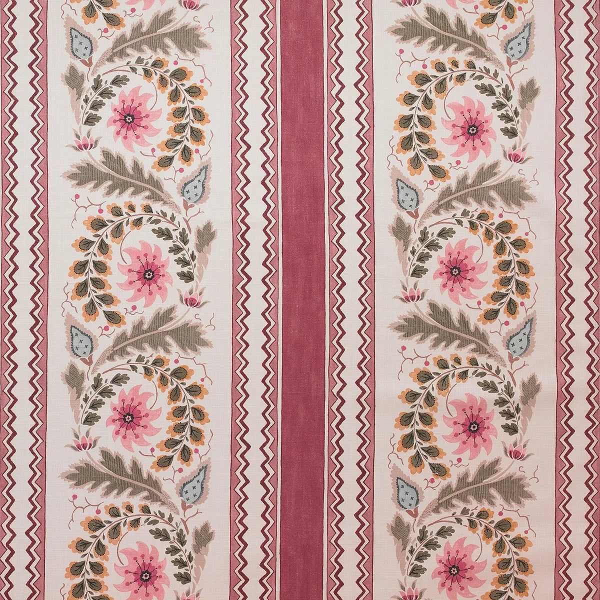 Floral Border Stripe - Raspberry