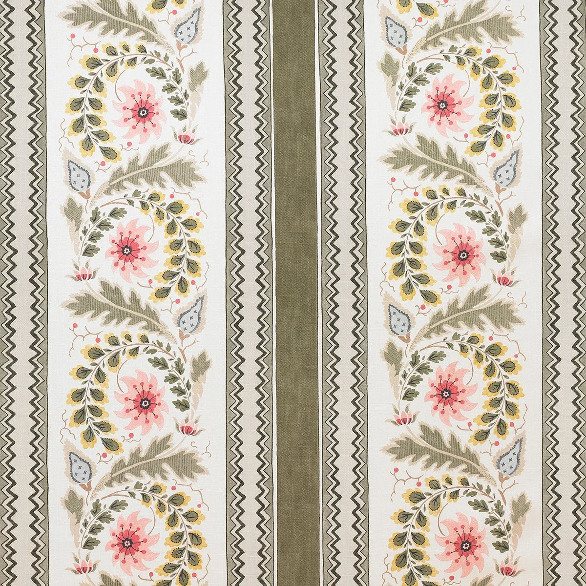 Floral Border Stripe - Moss