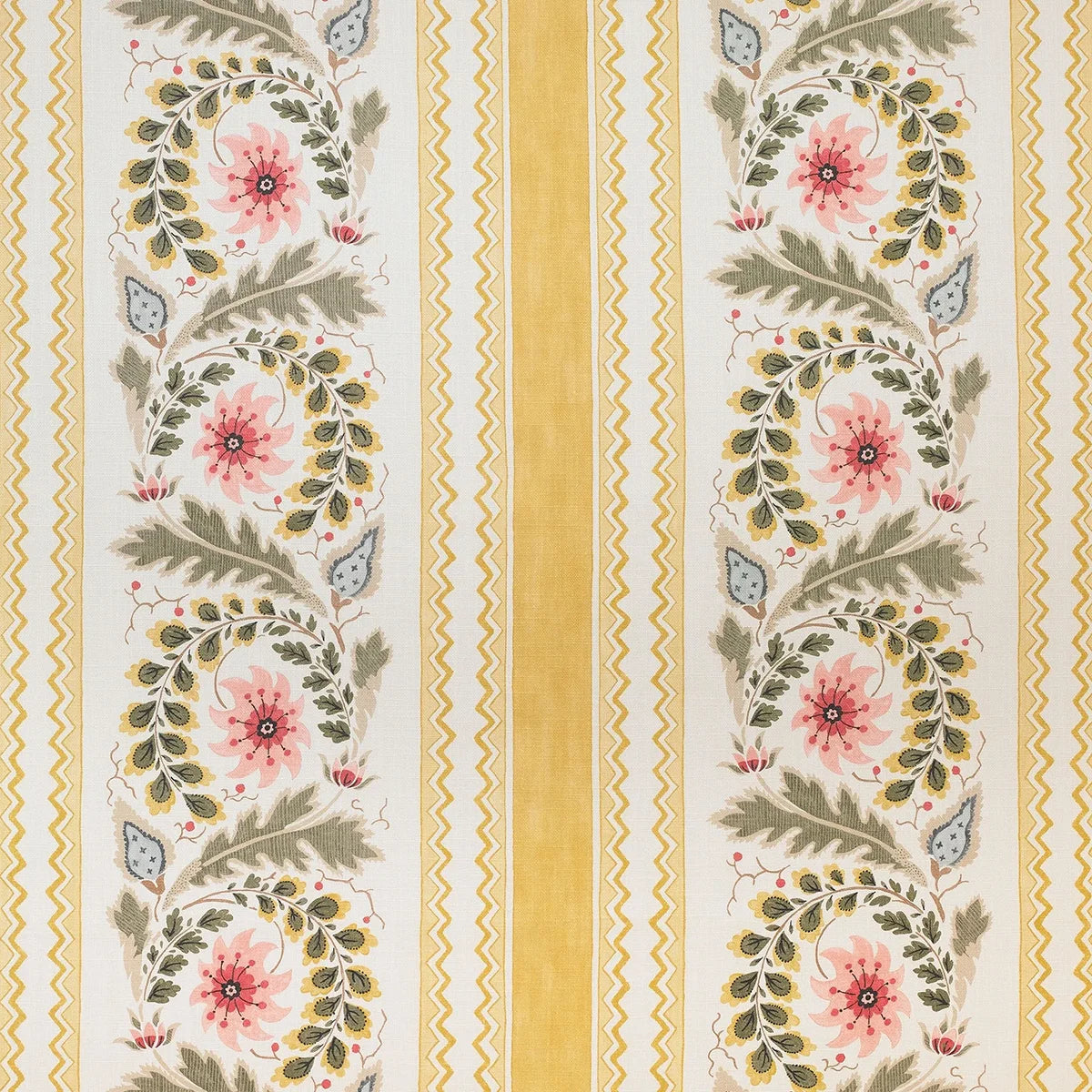 Floral Border Stripe - Mustard