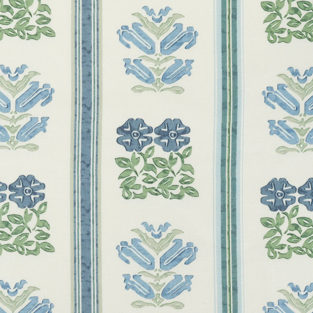 Folkloric Floral Stripe - Delft Blue / Oyster