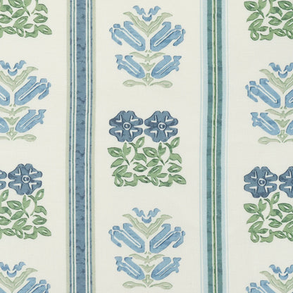 Folkloric Floral Stripe - Delft Blue / Oyster