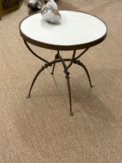 Liam Accent Table with Leather Top - Gold with White Leather Top