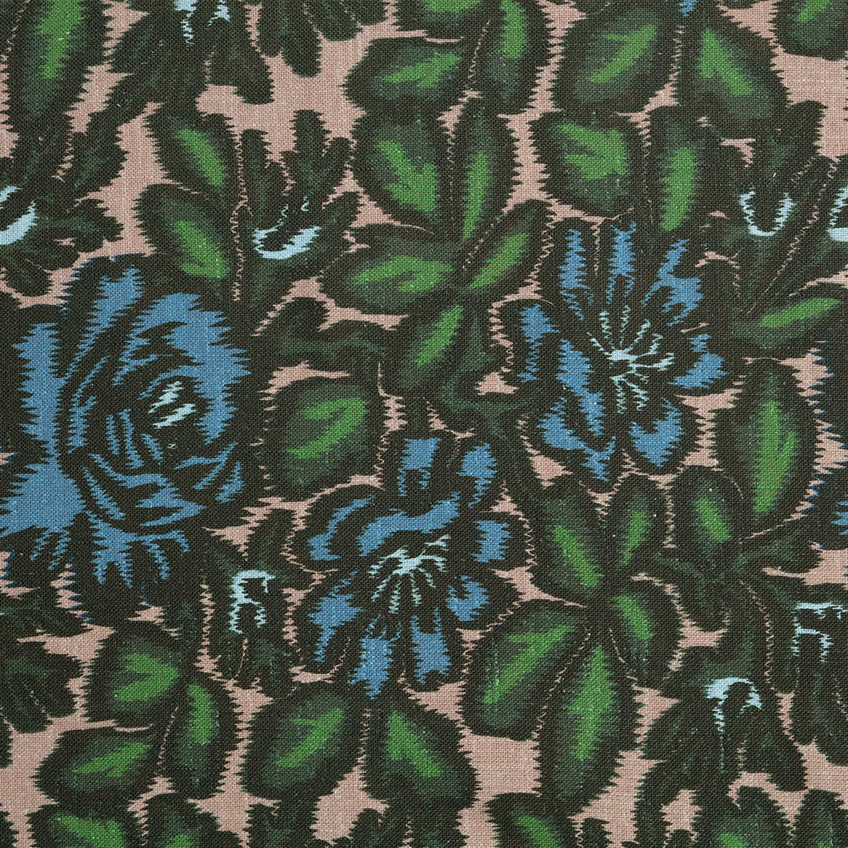 Jardin D'Ikat Sur Lin - Vert/Blue